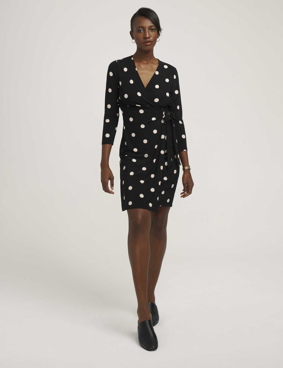 Anne Klein Dot Print Faux Wrap Dress Best Sellers Black / White | ESGHC56340