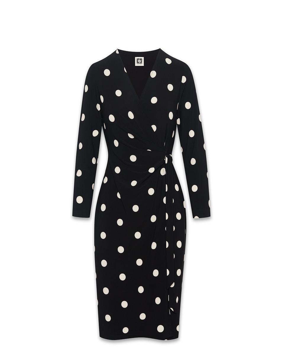 Anne Klein Dot Print Faux Wrap Dress Best Sellers Black / White | ESGHC56340