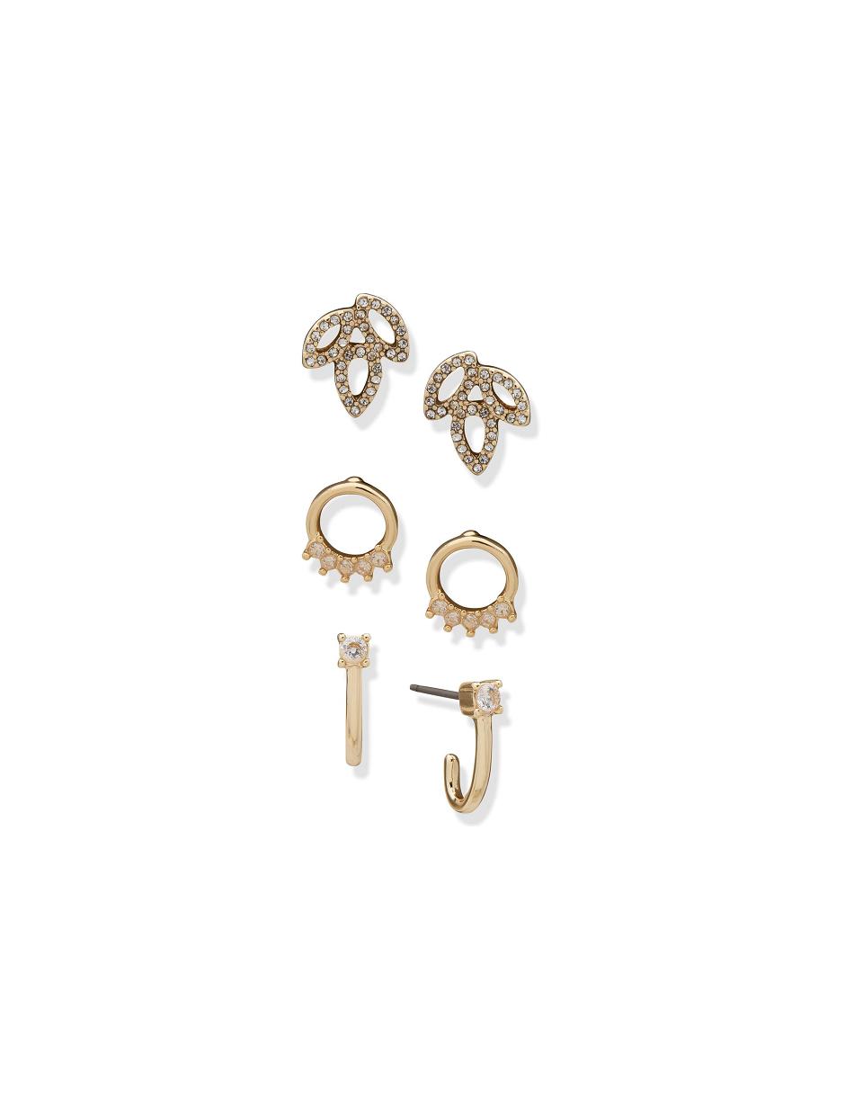 Anne Klein Drop Hoop Pierced Earring Trio in Gift Box Jewelry Sets Gold | DSGKV70014