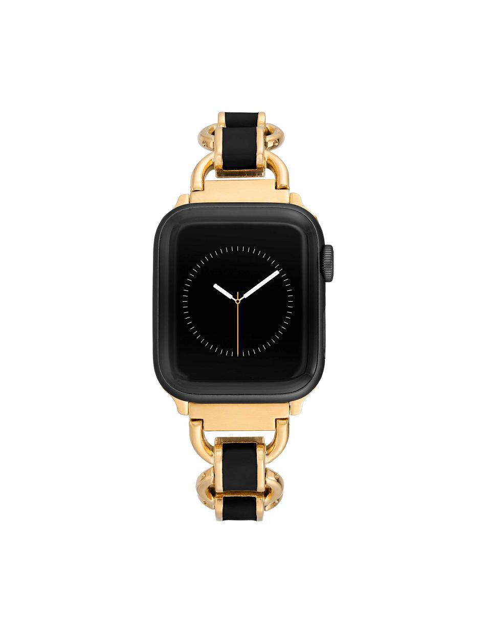 Anne Klein Enamel Link Bracelet Band Apple Watch Accessories Black / Gold | SGJZR65509