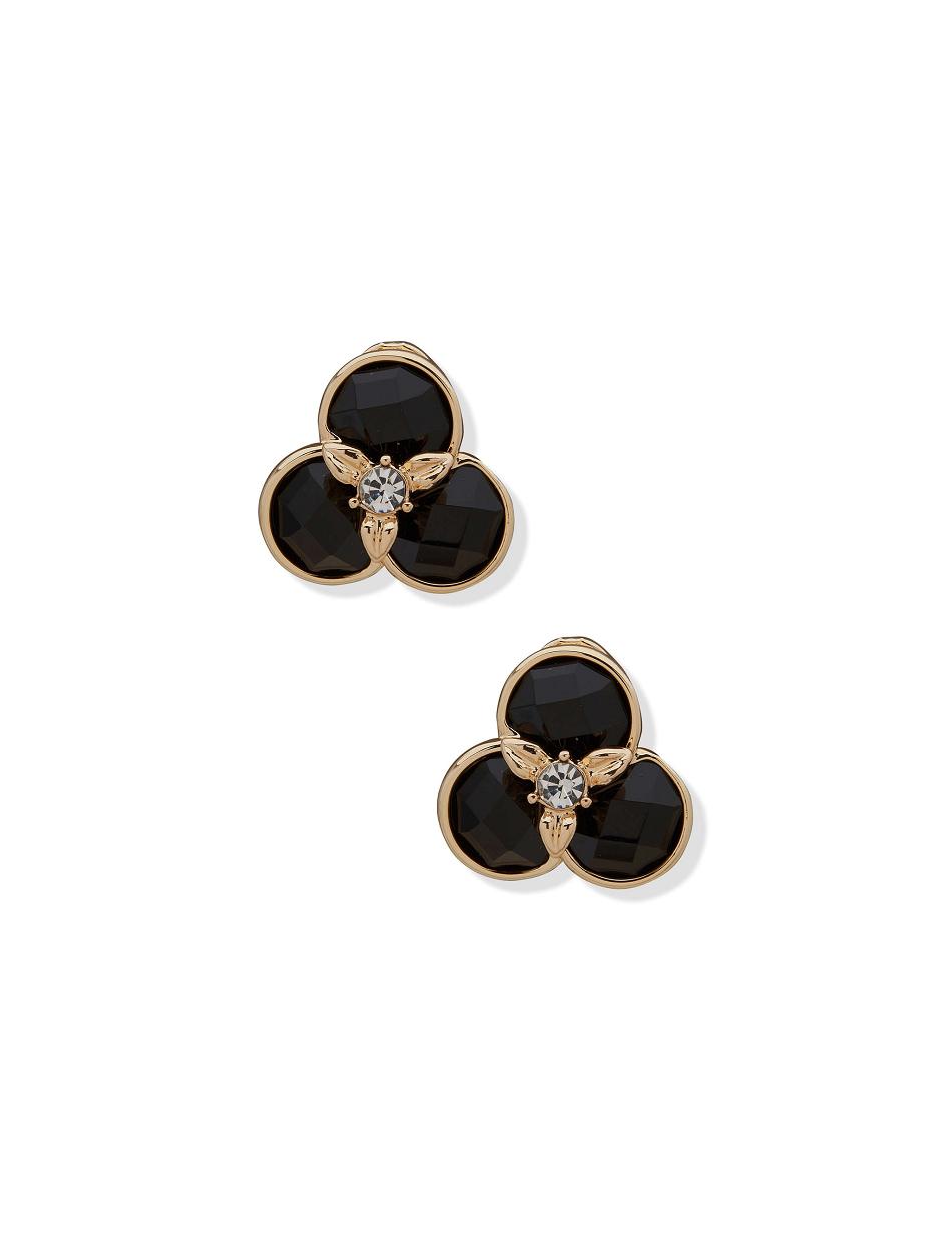 Anne Klein Flower Button Crystal Clip Earrings Gold | PSGER54710