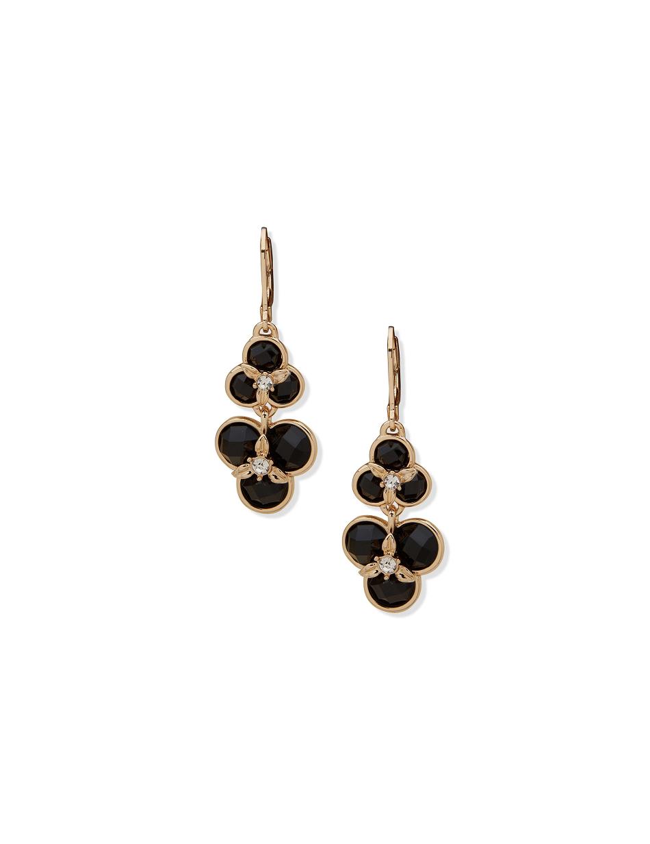 Anne Klein Flower Double Drop Pierced Earrings Black / Gold | QSGUV52634