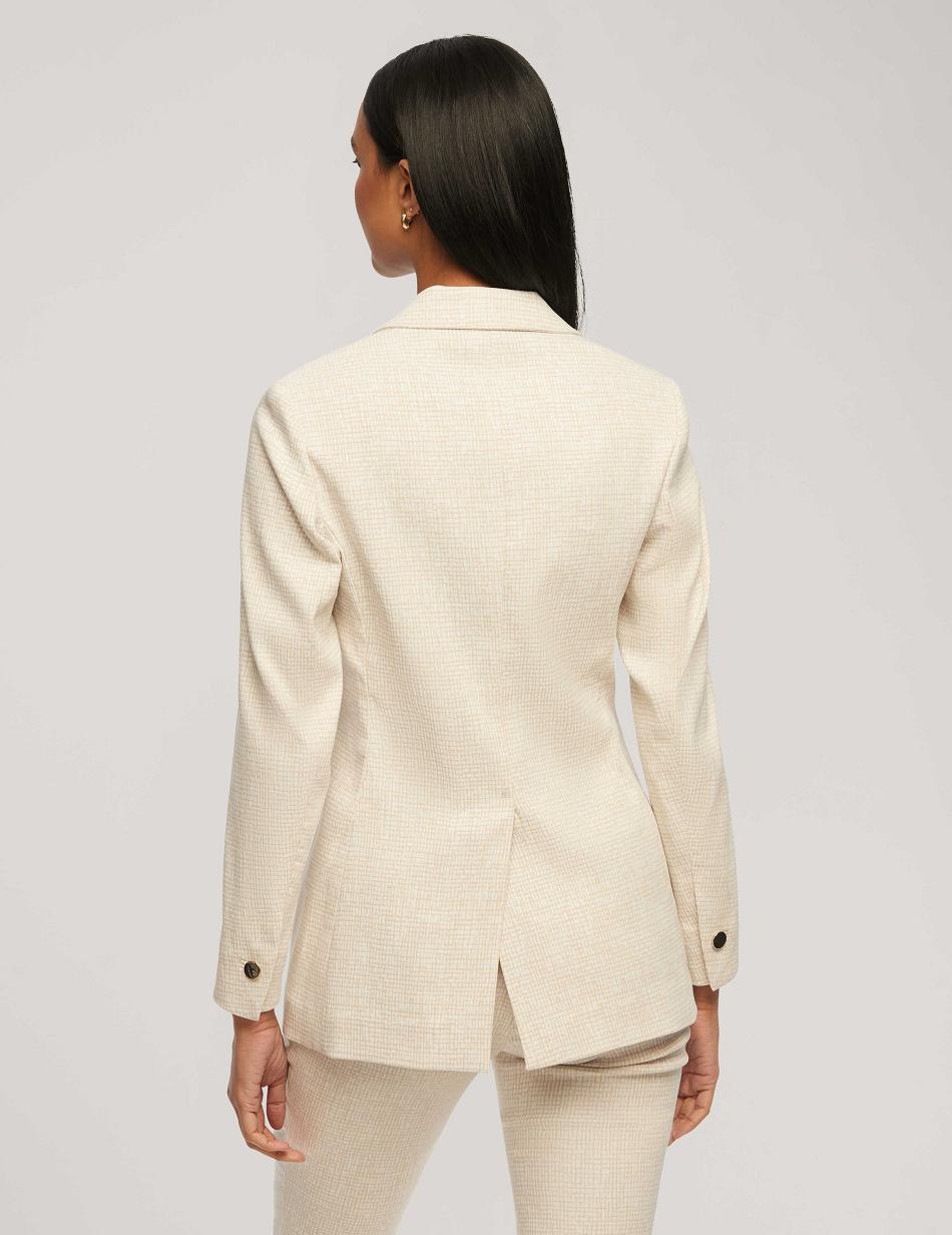 Anne Klein Grid Tech Stretch One Button Blazers White | YSGGT93163