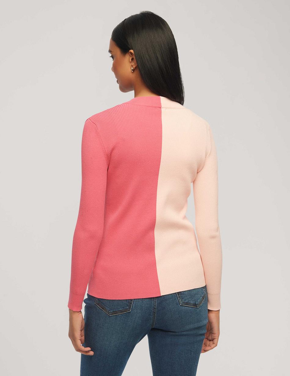 Anne Klein Half/Half Rib Cardigan Sweaters Pink | ZSGMJ68752