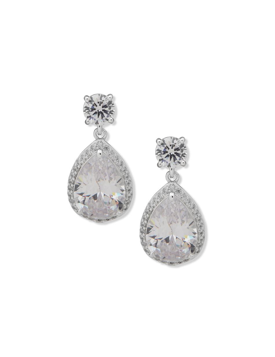 Anne Klein Halo Pear Drop Studs Pierced Earrings Silver | SGQCS22358