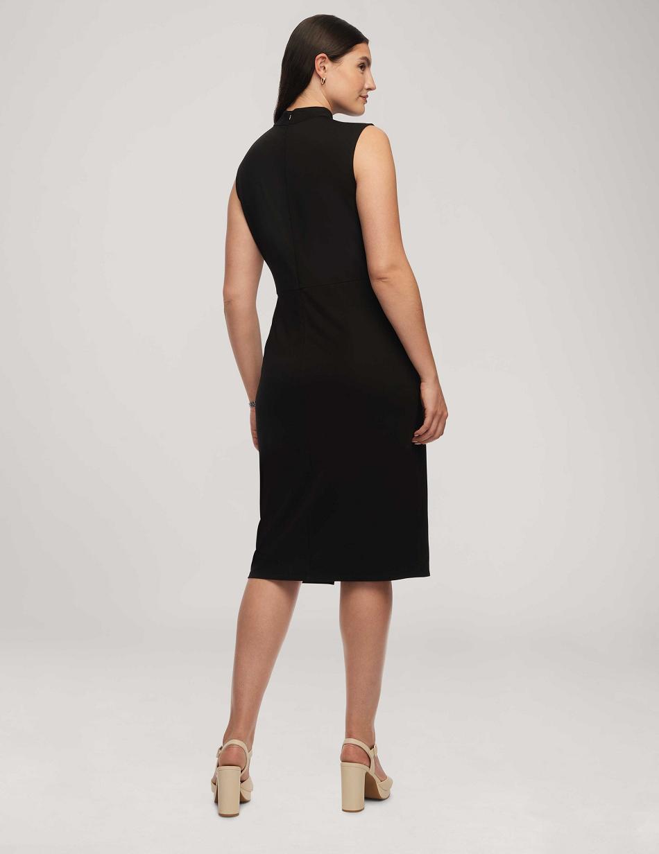 Anne Klein Harmony Knit Twist Wrap Midi Dress Black | SGCIF70978