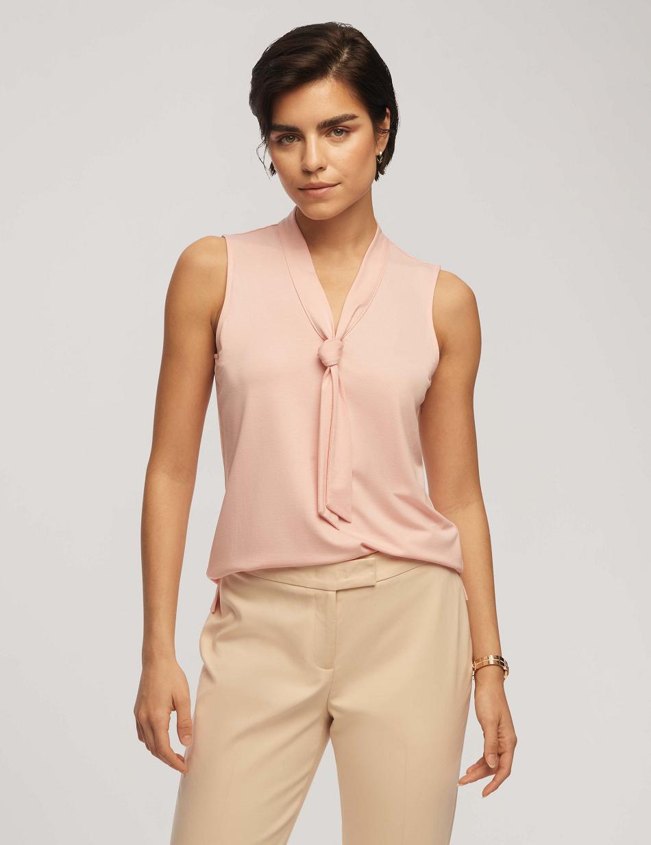 Anne Klein Harmony Knit V-Neck Sleeveless Tie Blouse Tops Pink | ZSGMJ69311