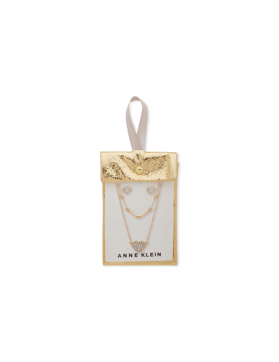 Anne Klein Heart Pendant Earring Pouch Set Necklace Gold | SGJKU59565