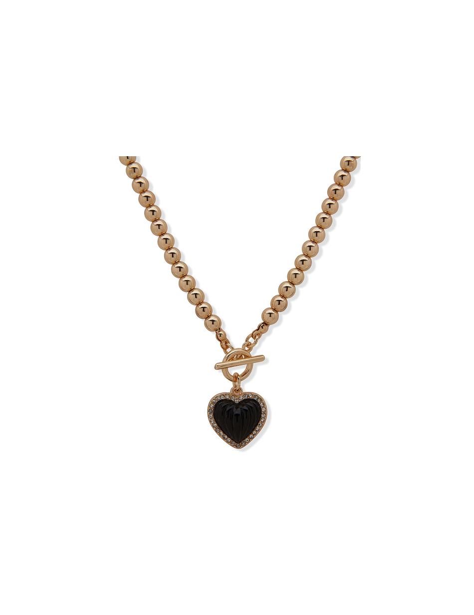 Anne Klein Heart Pendant Jet Necklace Gold | ESGHC21393