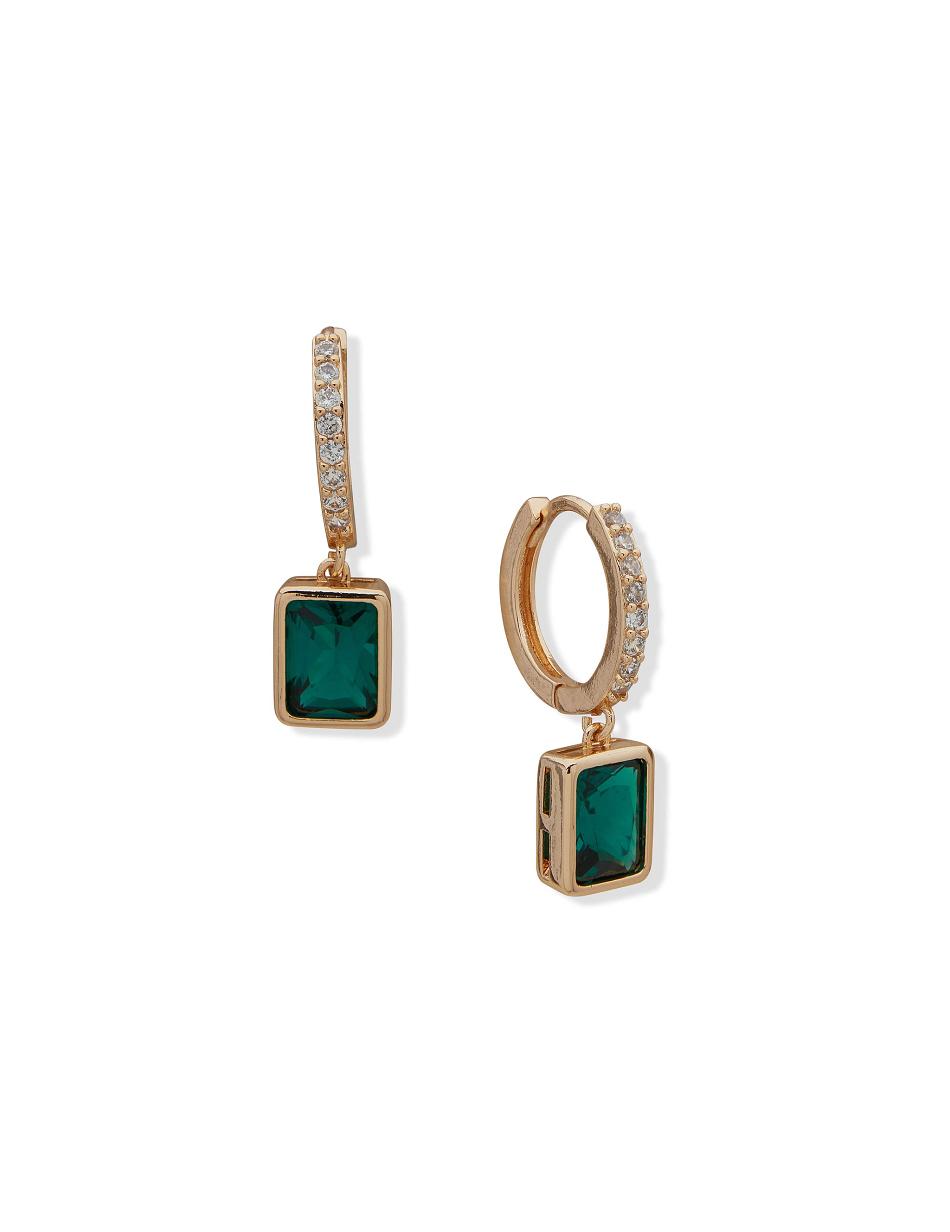 Anne Klein Hoop With Emerald Stone Pierced Earrings Turquoise / Gold | ASGDF13334