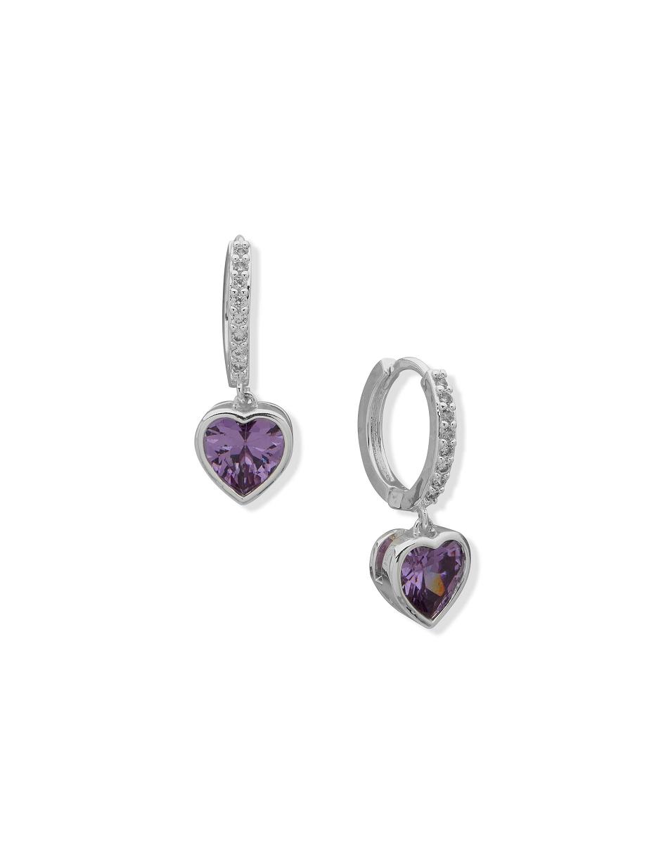 Anne Klein Hoop With Heart Stone Drop Pierced Earrings Grey / Silver | DSGVO63869