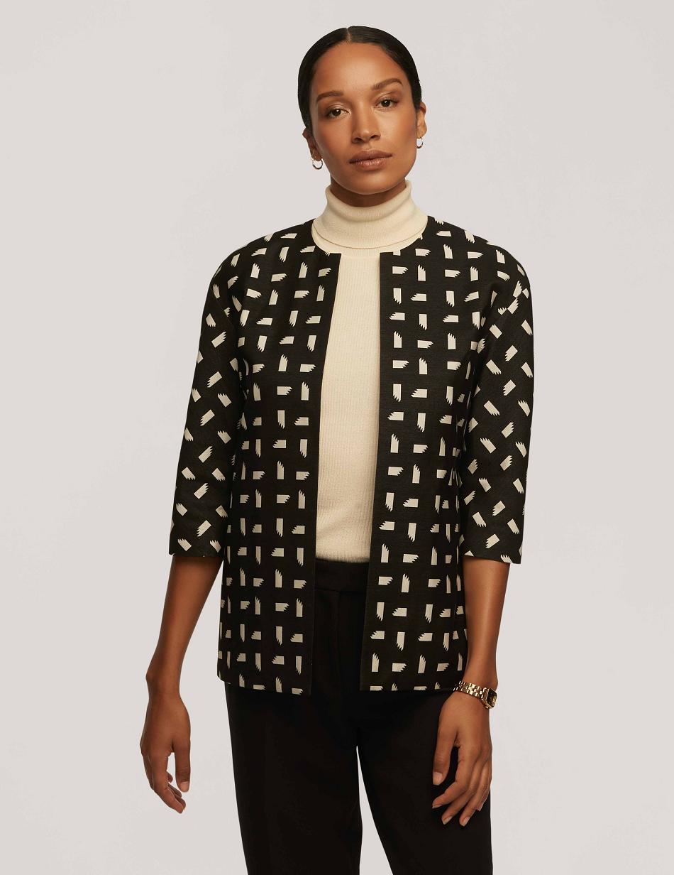 Anne Klein Jacquard Topper With Dropped Shoulder Blazers Black / White | SGQCS29410