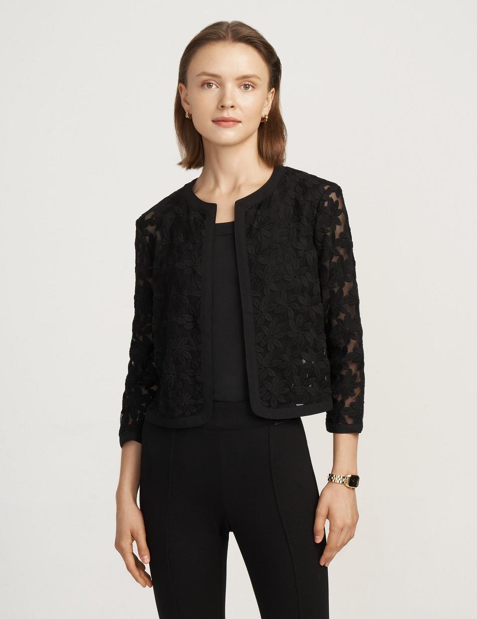 Anne Klein Lace Cardigan Blazers Black | PSGQX94970