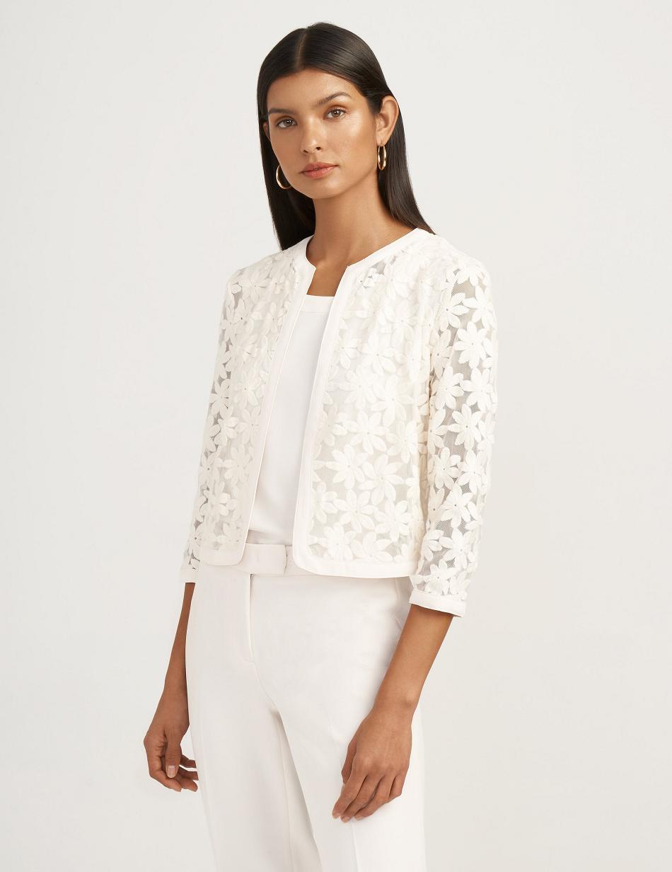 Anne Klein Lace Cardigan Jacket Petite White | SSGVO59109