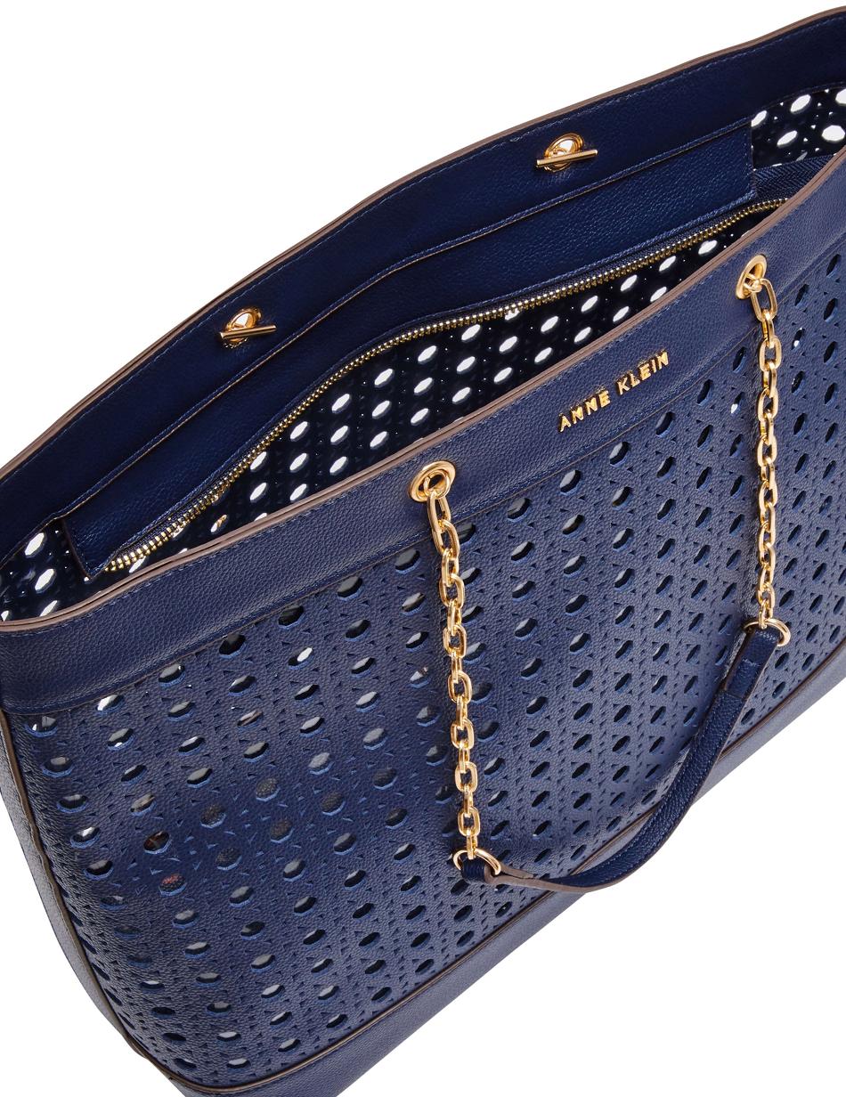 Anne Klein Large Perforated With Card Case Tote Bags Blue | ZSGMJ51948