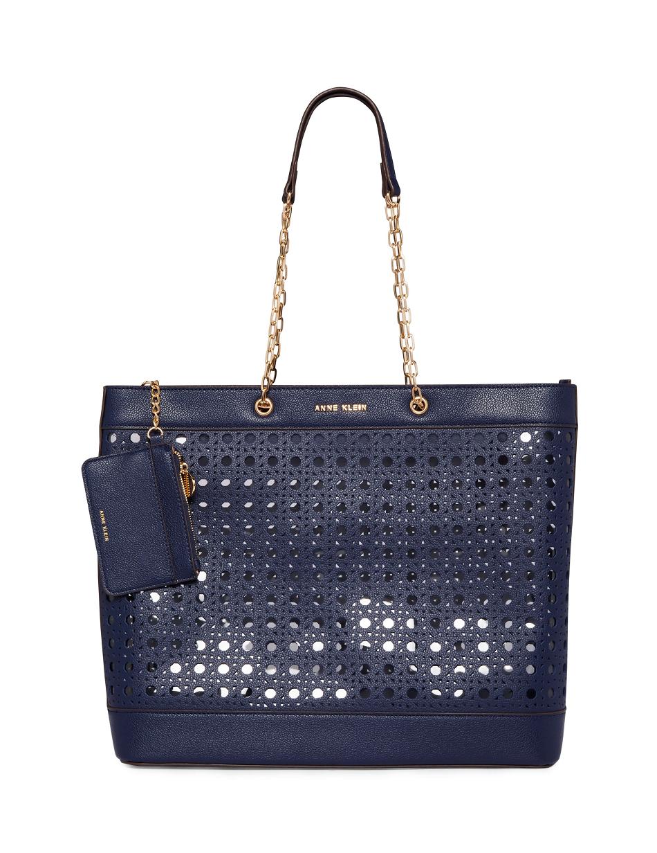 Anne Klein Large Perforated With Card Case Tote Bags Blue | ZSGMJ51948