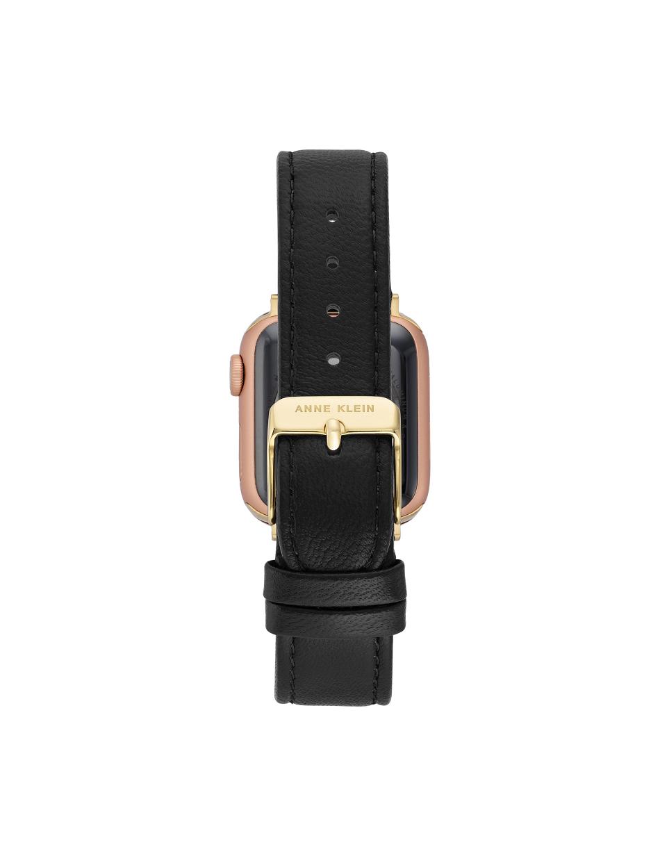 Anne Klein Leather Band Apple Watch Accessories Black / Gold | QSGUV86659