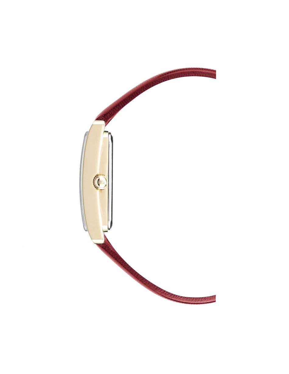 Anne Klein Leather Strap Watch Rectangular Red / Gold | SGJBT53118