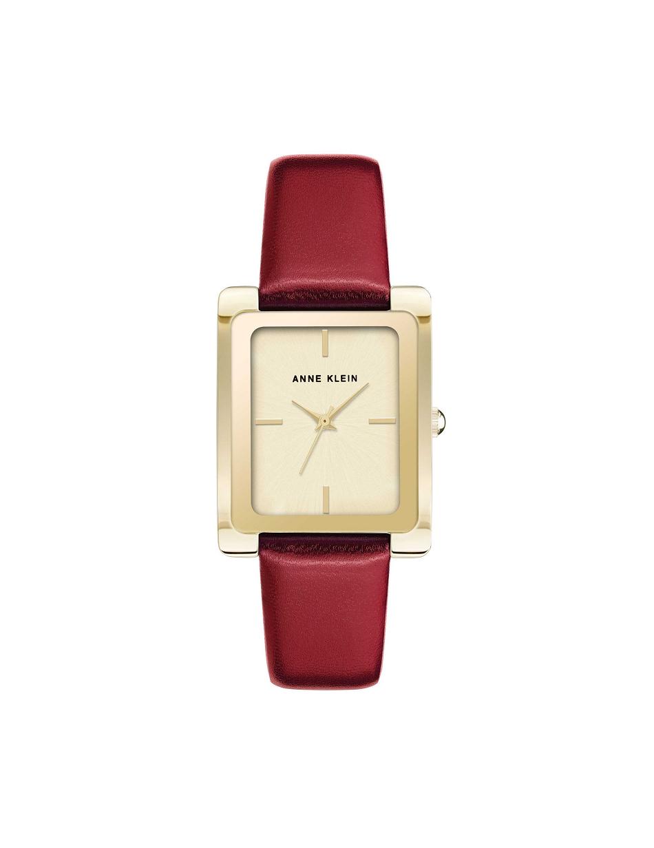 Anne Klein Leather Strap Watch Rectangular Red / Gold | SGJBT53118