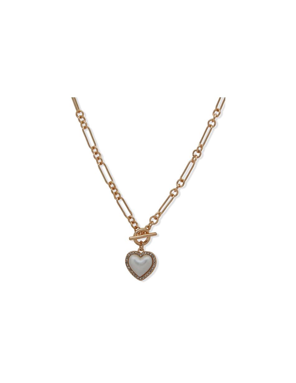 Anne Klein Link Heart Pendant Pearl Necklace Gold | SGDYB40680