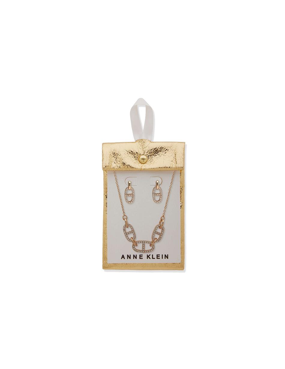 Anne Klein Links Necklace and Earring in Pouch Jewelry Sets Gold | SGJBT91828