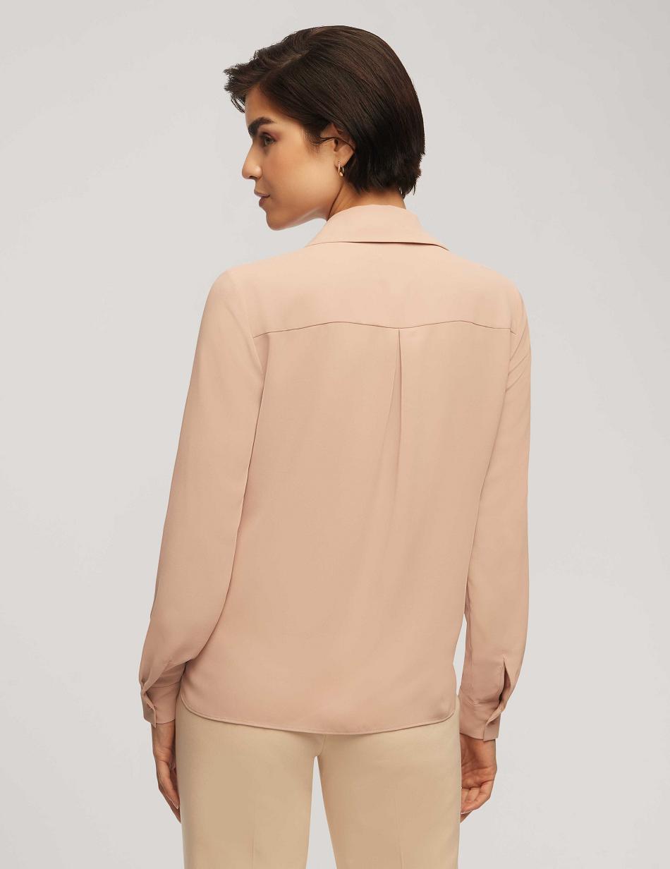 Anne Klein Long Sleeve Crossover Blouse With Collar Tops Pink | SGXMI97400