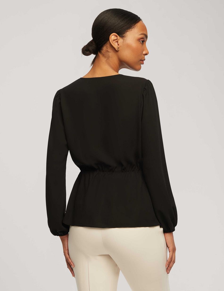 Anne Klein Long Sleeve Crossover Blouse Tops Black | SSGVO65700