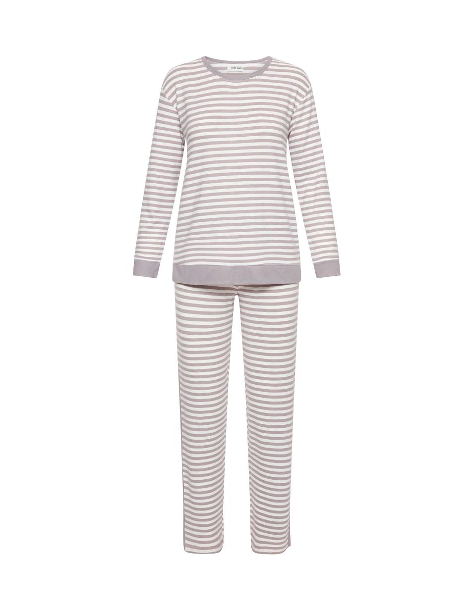 Anne Klein Long Sleeve Pajama Set Sleepwear White / Grey | YSGGT89471