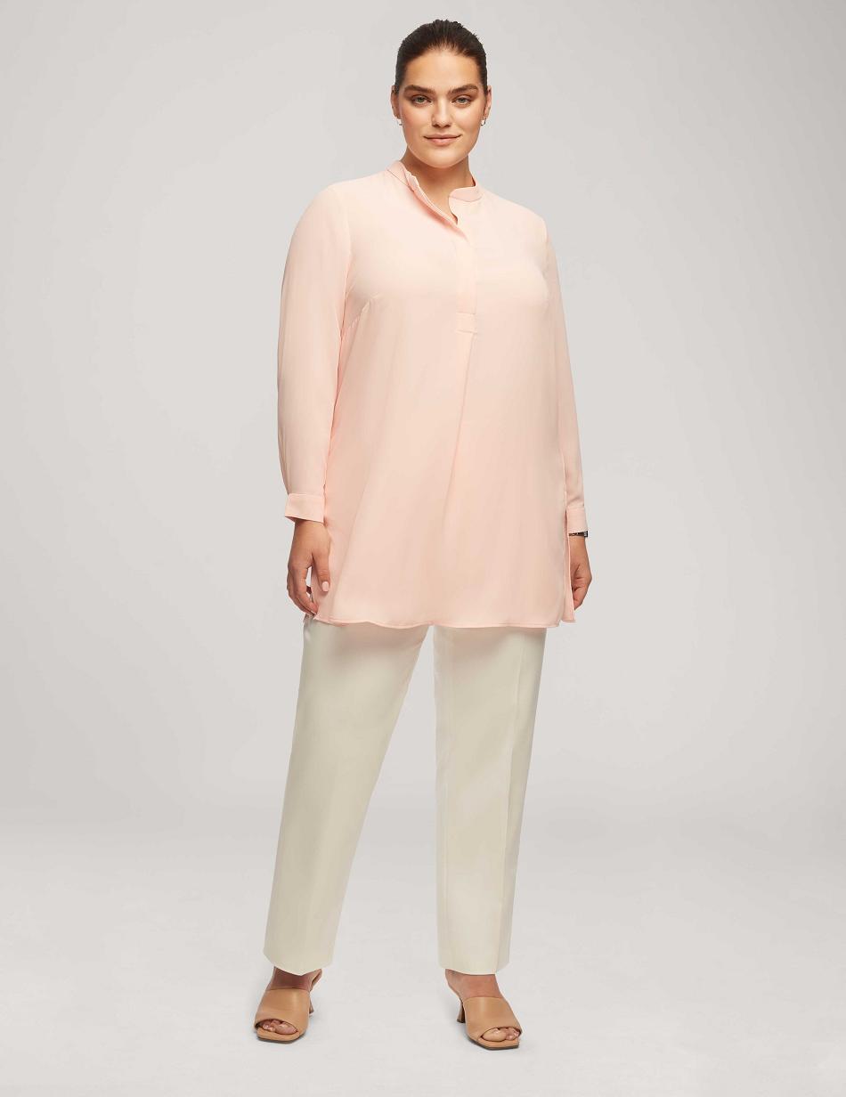 Anne Klein Long Sleeve Popover Blouse Plus Size Coral | SGICD36148