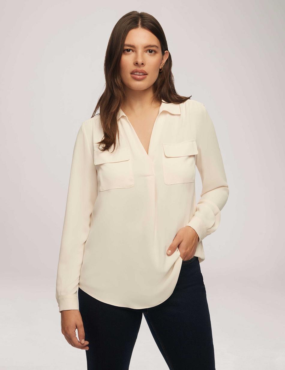 Anne Klein Long Sleeve Shirt With Pocket Tops White | DSGVO68660