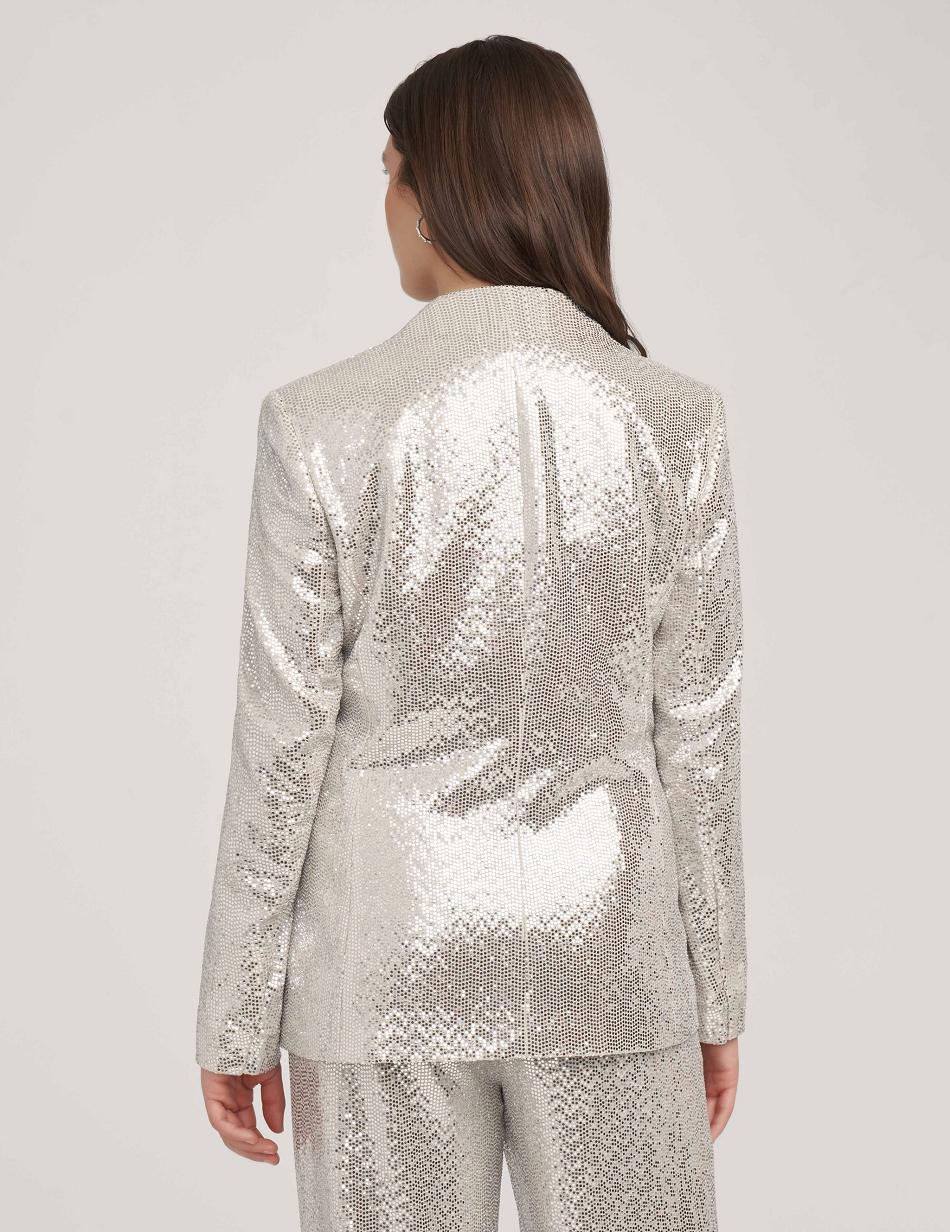 Anne Klein Metallic Heatset Knit Cardigan Jacket Best Sellers Metal / Silver | QSGUV23350