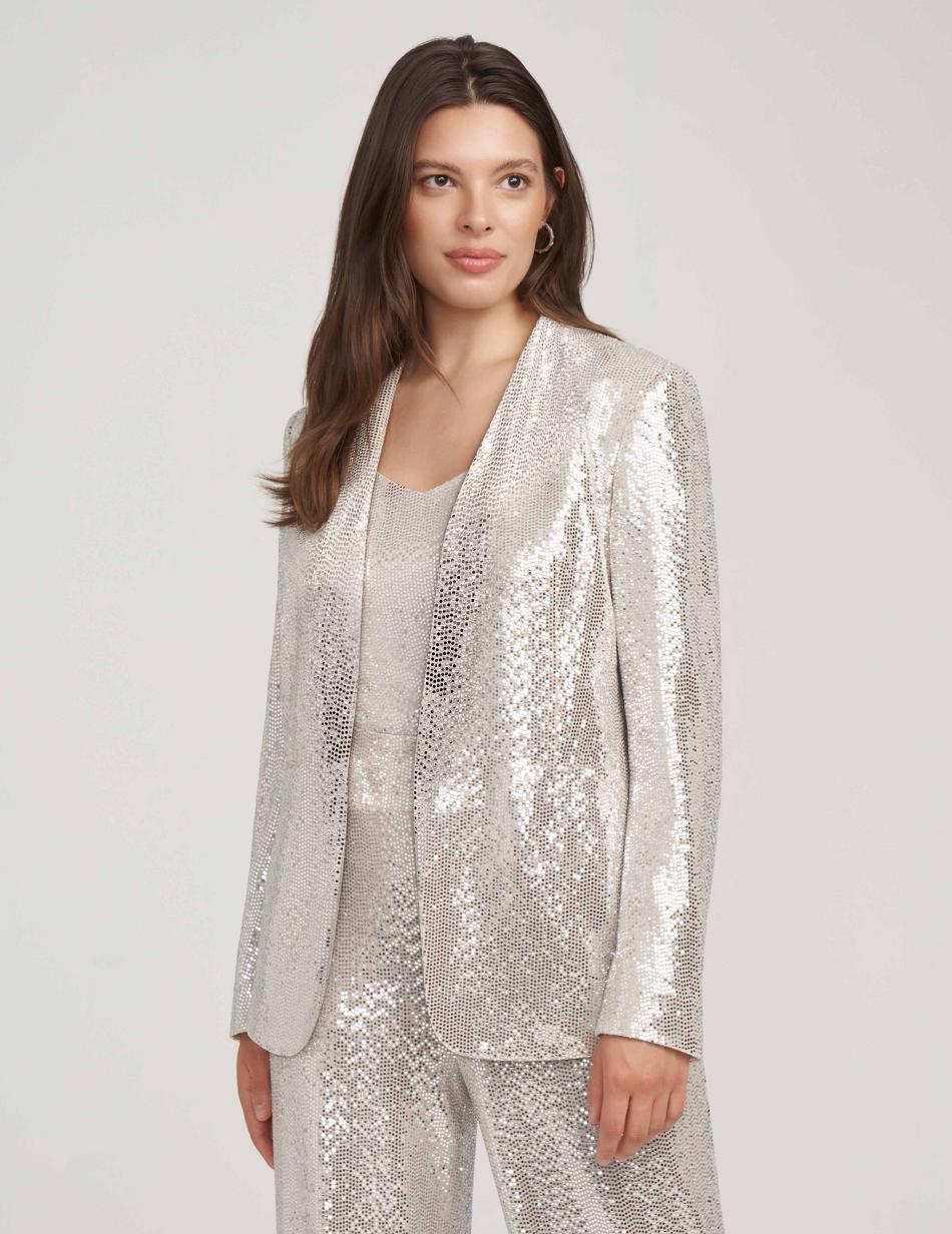 Anne Klein Metallic Heatset Knit Cardigan Jacket Best Sellers Metal / Silver | QSGUV23350