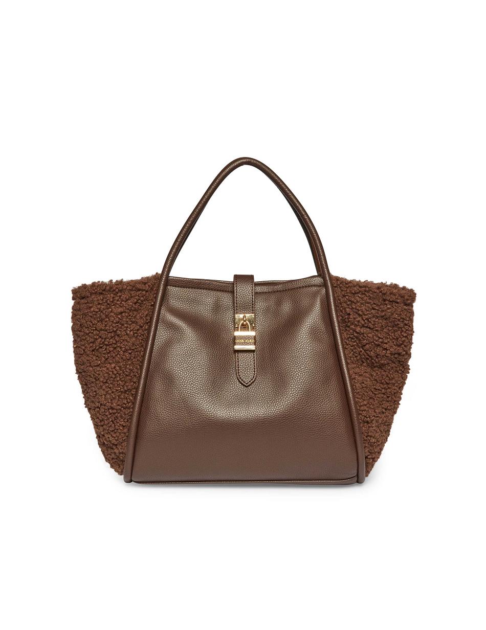 Anne Klein Mixed Media Sherpa Lock Shoulder Bags chocolate | USGTG38507