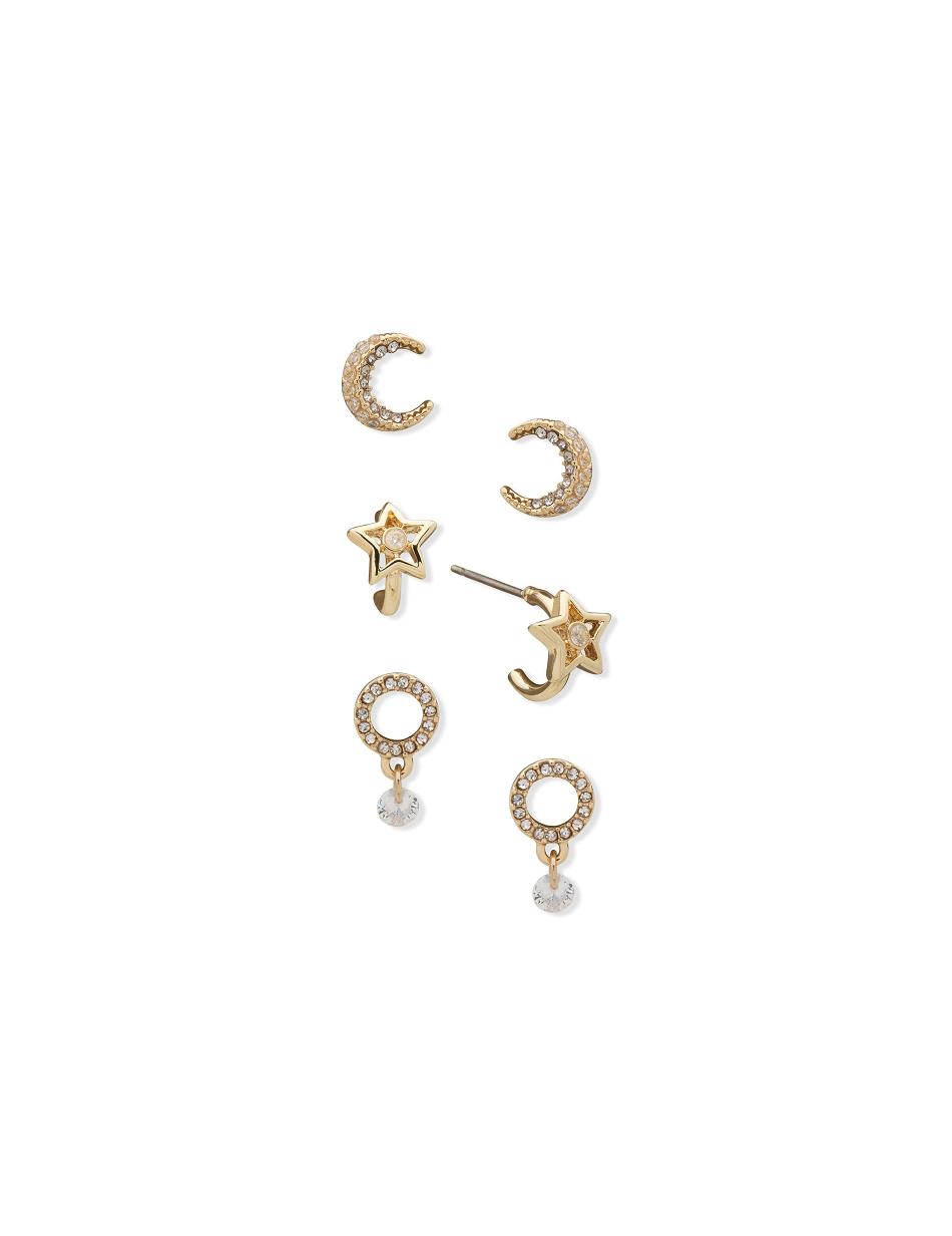 Anne Klein Moon Star Pierced Earring Trio in Gift Box Earrings Gold | SGDYB53035