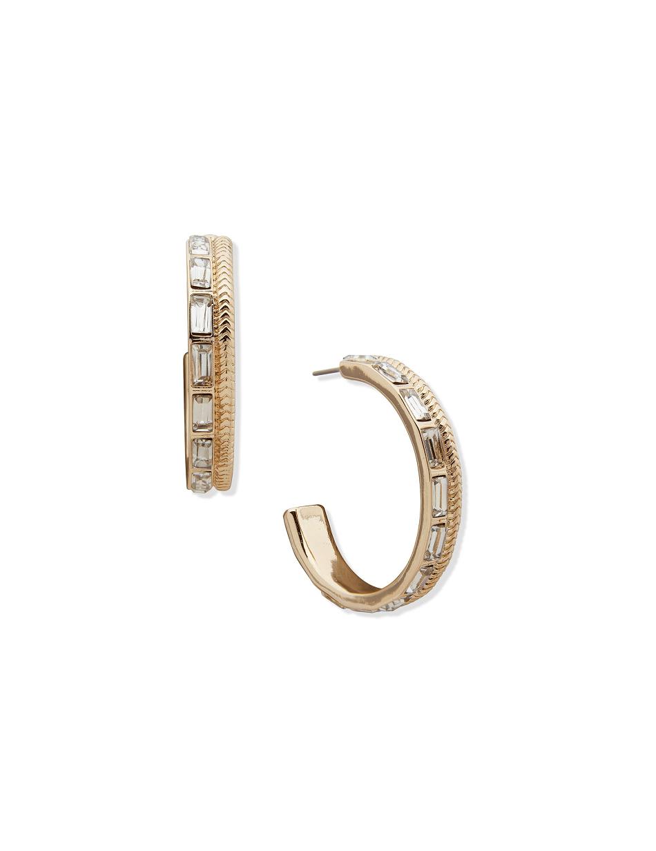 Anne Klein Omega Chain Baguette Hoop Pierced Earrings Gold | ZSGMJ98034