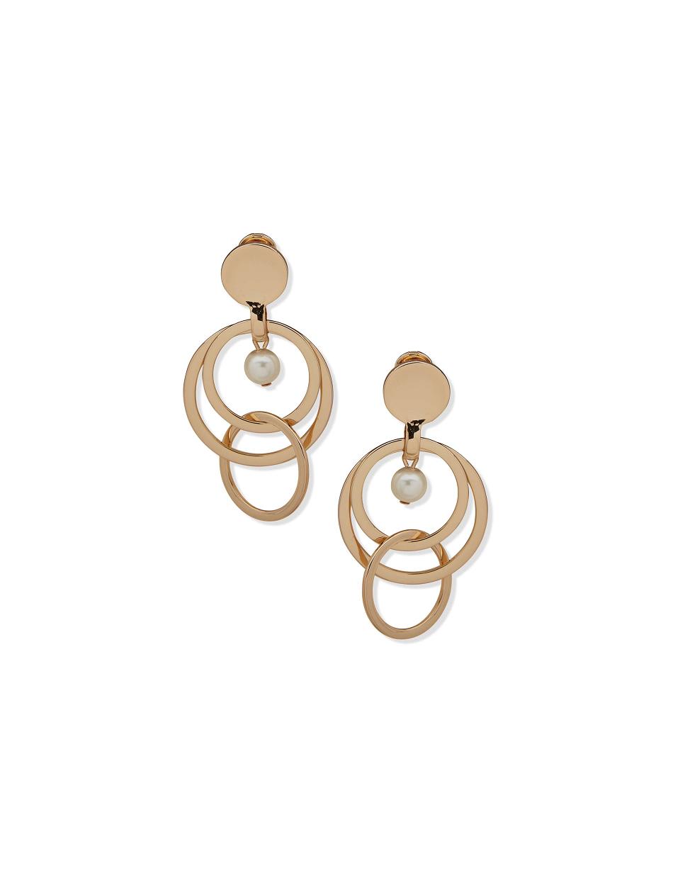 Anne Klein Orbital Drop With Pearl Clip Earrings Gold | XSGGW98297