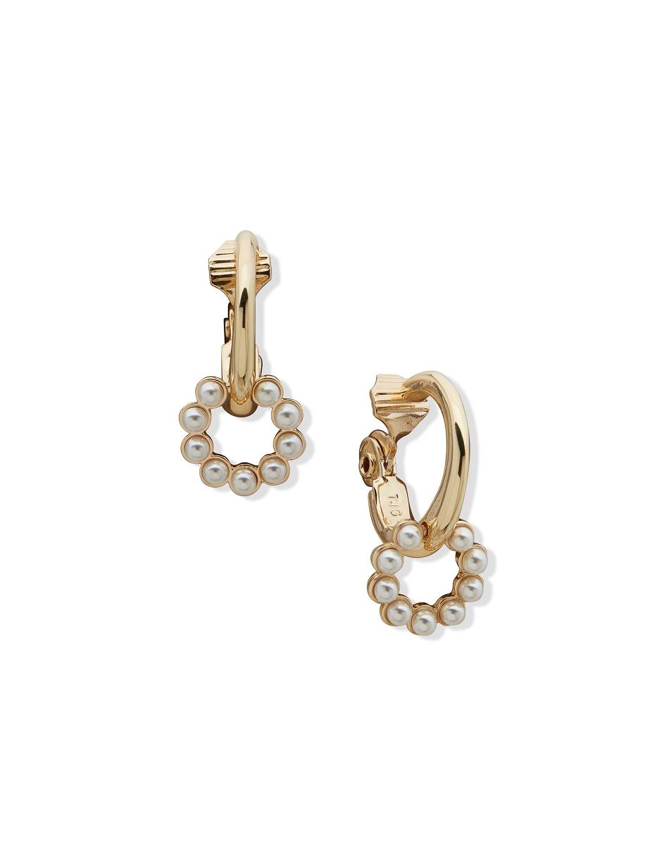 Anne Klein Orbital Hoop With Halo Pearl Clip Earrings Gold | SSGNY35551