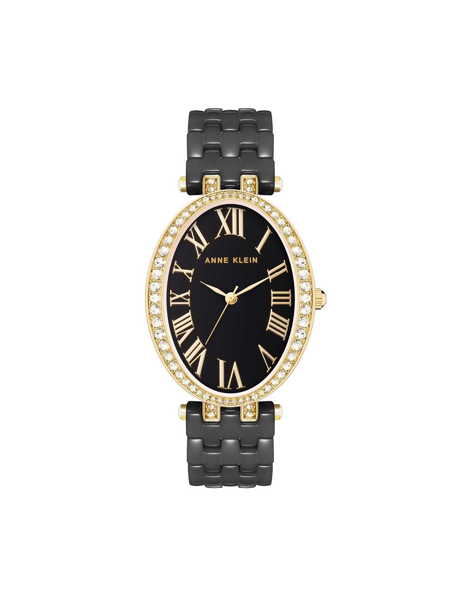 Anne Klein Oval Bracelet Watch Ceramics Black / Gold | SGDYB32842