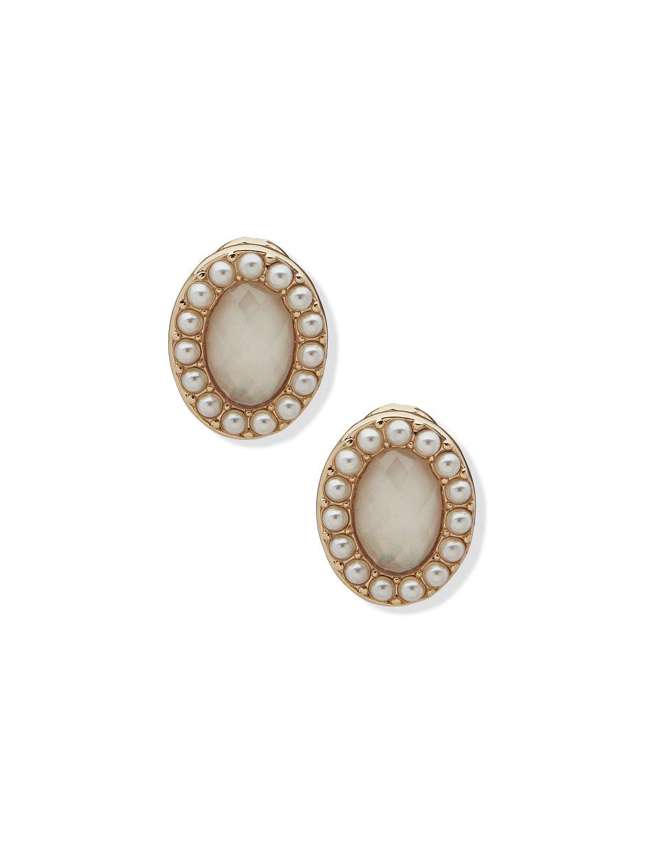 Anne Klein Oval Button Clip Earrings Gold | QSGUV40656