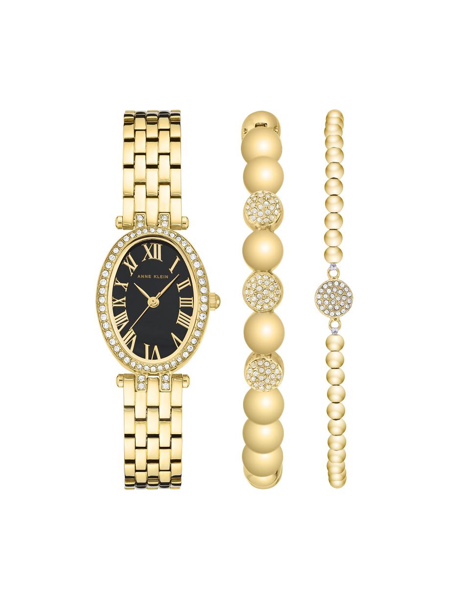 Anne Klein Oval Watch and Bracelet Set with Premium Crystals Metals Gold | SGCVG64650