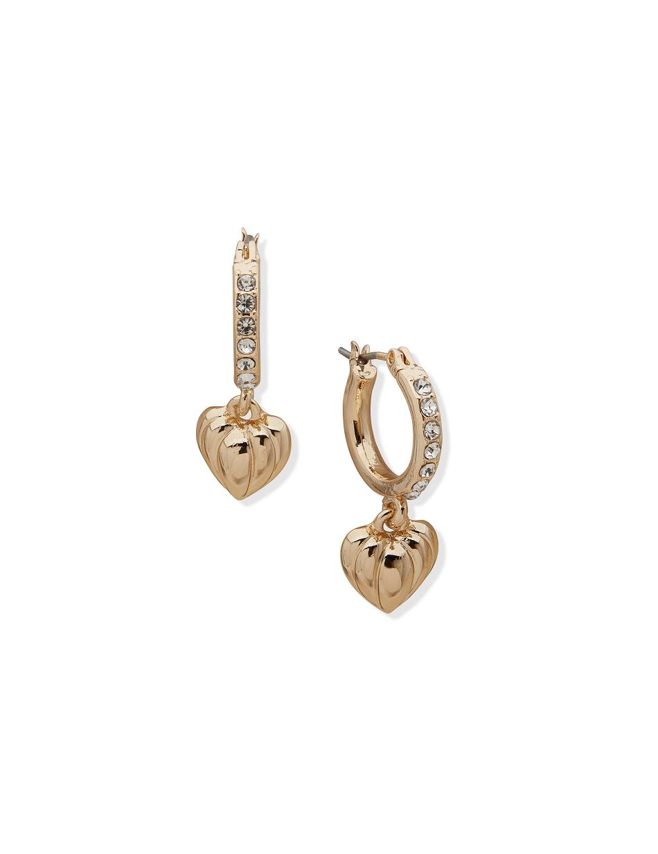 Anne Klein Pave Hoop with Heart Drop Pierced Earrings Gold | LSGSX65035