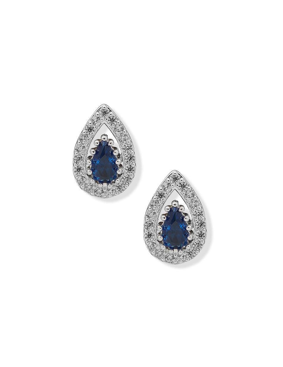 Anne Klein Pear Stone Halo Button Sapphire Pierced Earrings Blue / Silver | ESGHC76836