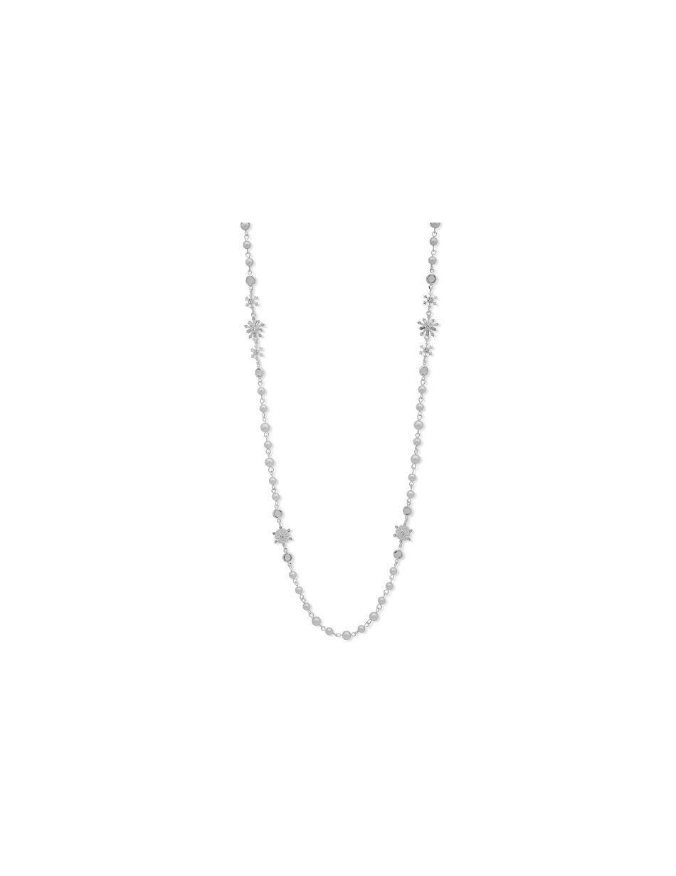 Anne Klein Pearl Snowflake Strandage Necklace Silver | SGICD88079