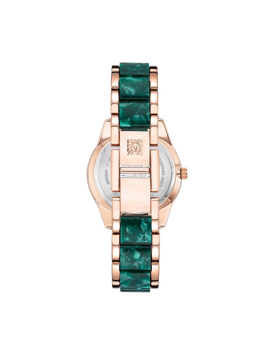 Anne Klein Pearlescent Resin Link Watch Metals Rose / Gold / Green | SGNZX33289