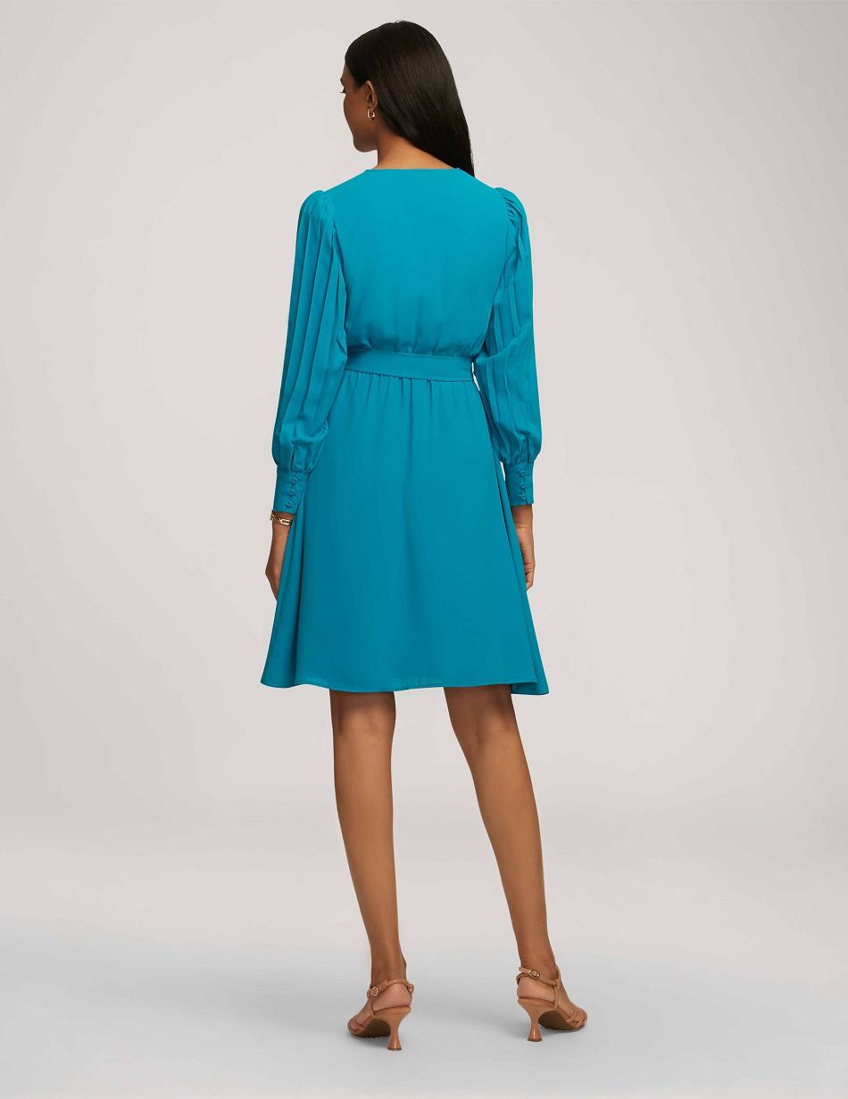 Anne Klein Pleated Sleeve Dress Turquoise | SGCIF54316