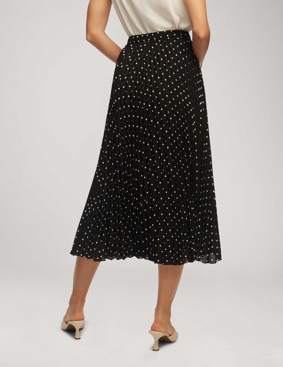 Anne Klein Polka Dot Chiffon Pull On Pleated Skirt Bottoms Black / White | PSGER84567