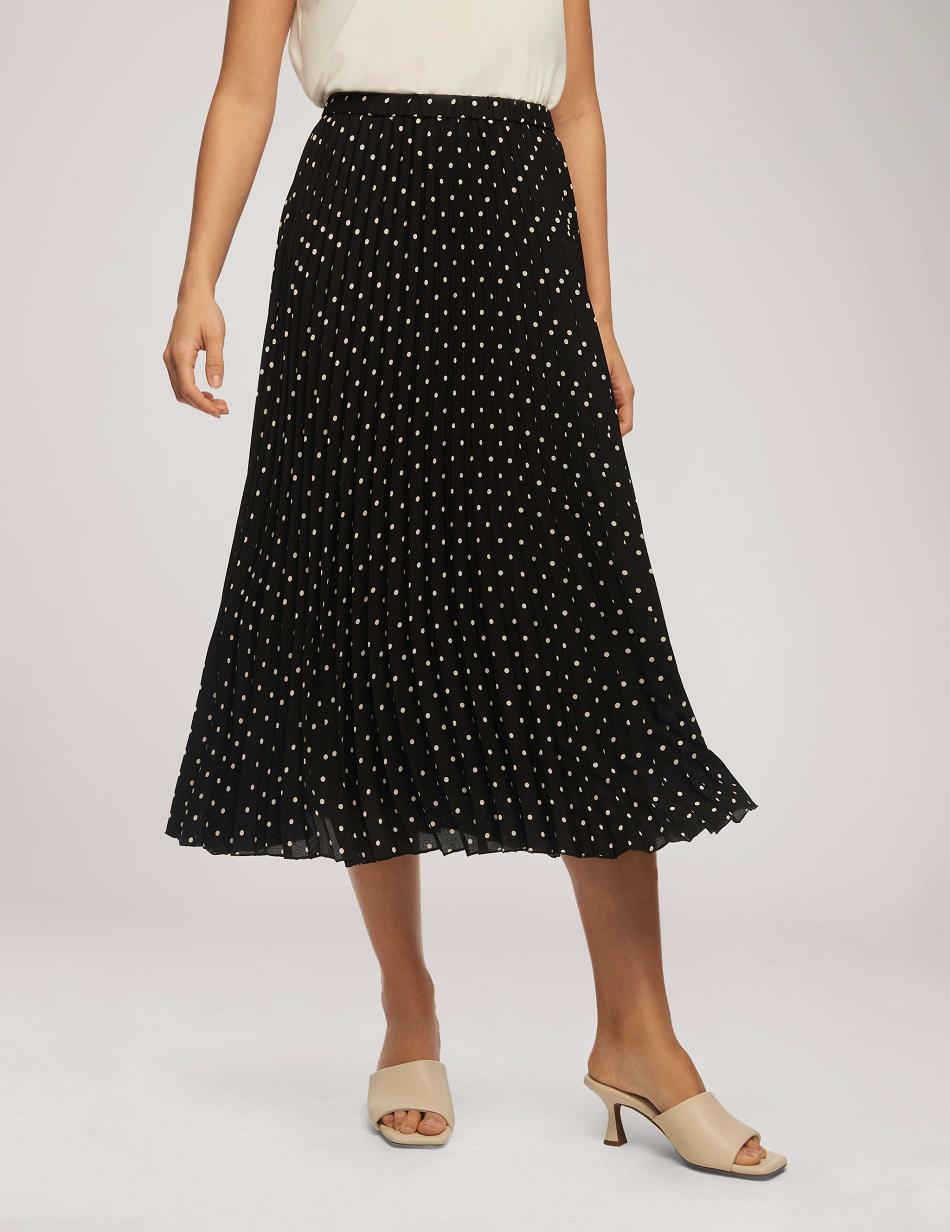 Anne Klein Polka Dot Chiffon Pull On Pleated Skirt Best Sellers Black / White | YSGGT25487