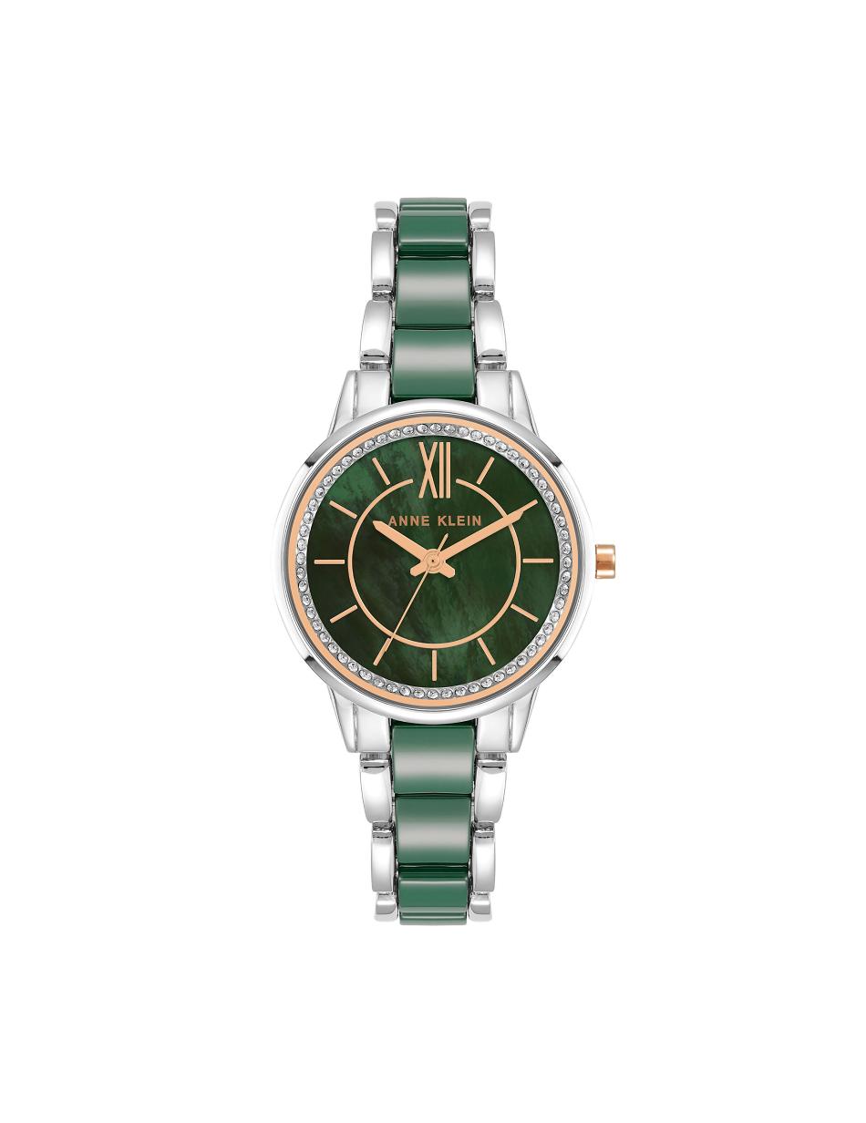 Anne Klein Premium Crystal Bracelet Watch Ceramics Silver / Green | YSGGT33663