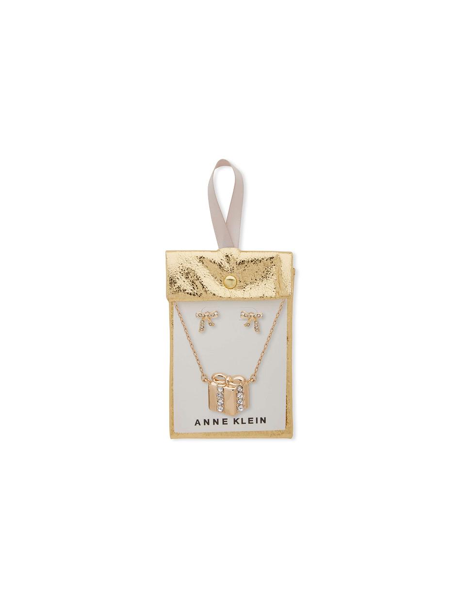 Anne Klein Present Pendant Earring Pouch Set Necklace Gold | GSGEC23193