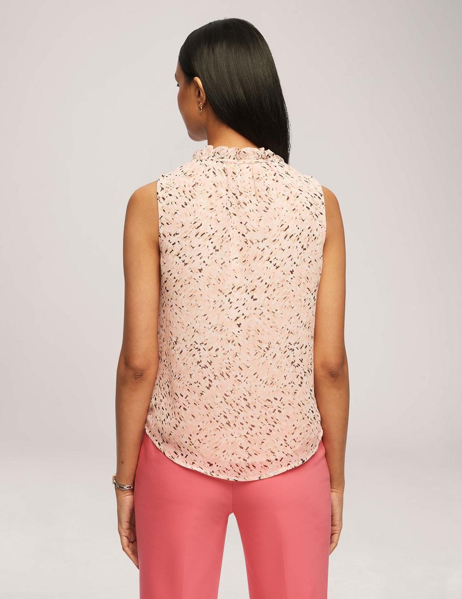 Anne Klein Printed Chiffon Sleeveless Tulla Blouse Tops Pink / Multicolor | ZSGMJ52989